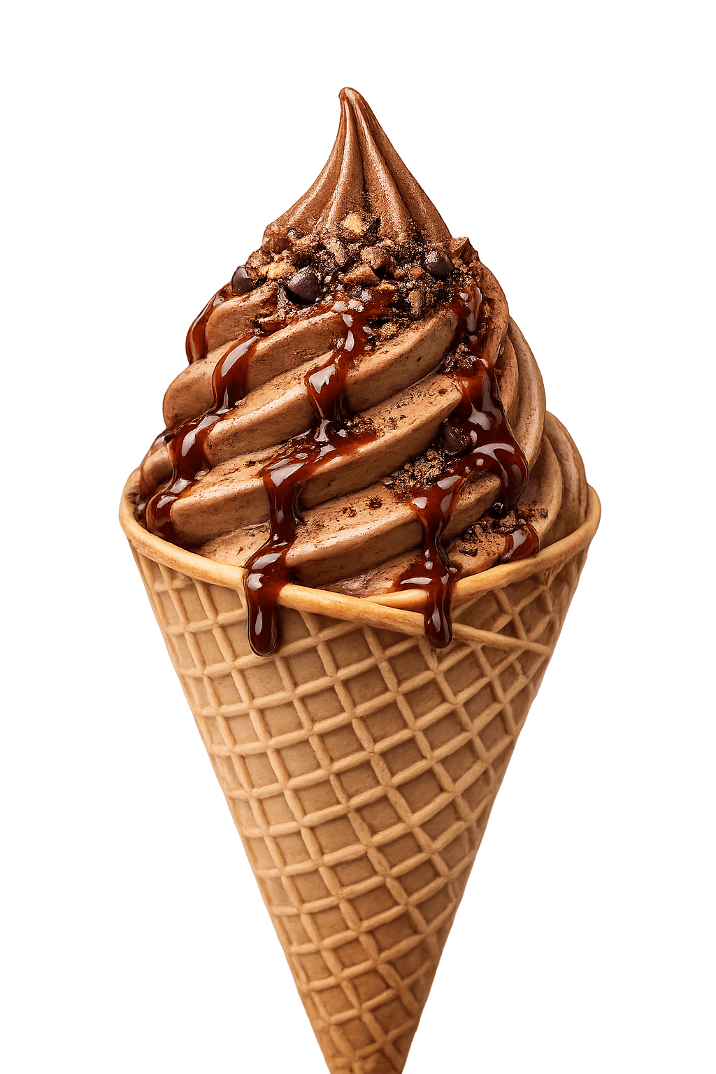 chocolate soft serve ice cream cone chocolate drizzle transparent